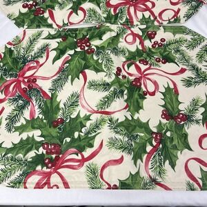 Vintage Set of 4 Christmas Holly Ribbon Vinyl Placemats Holiday Red Green